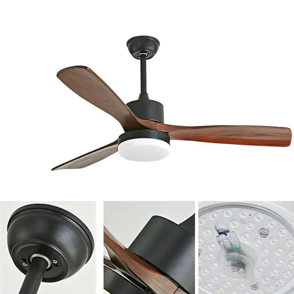 Walnut Wood Blade Black Rod Ceiling Fan Light