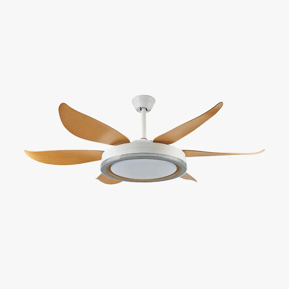 Wood Grain Blades White Body Fan Light