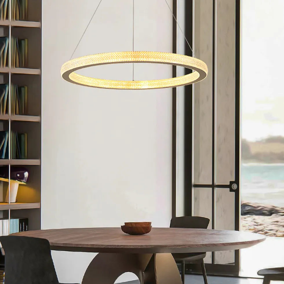 Crystal Gold Ring Modern Pendant Light