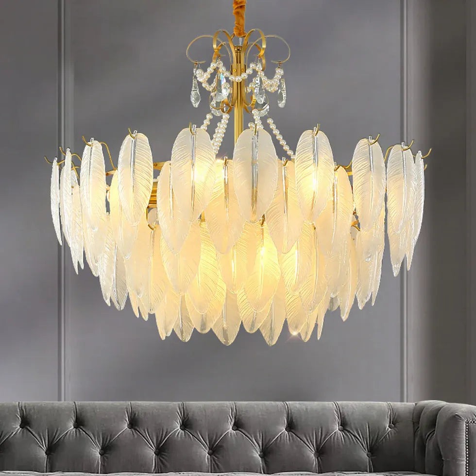 Golden Frame Translucent Glass Leaf Pendant Light