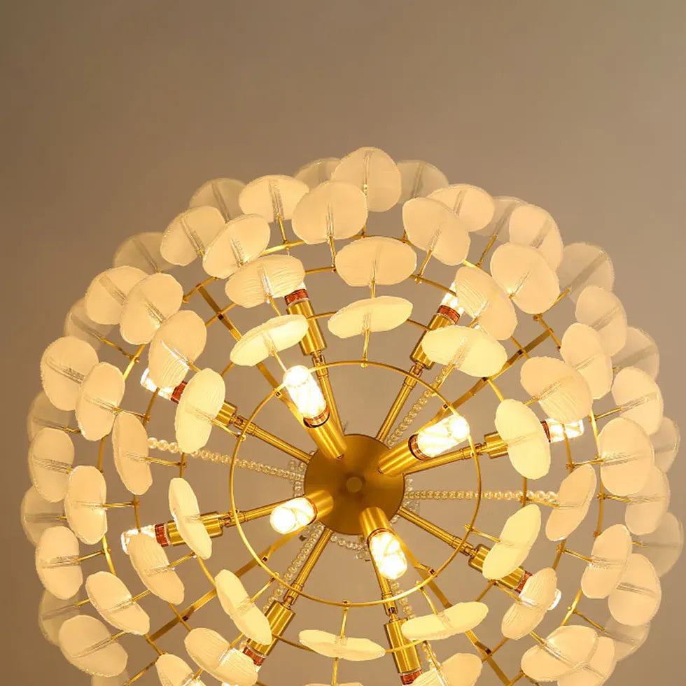 Golden Frame Translucent Glass Leaf Pendant Light