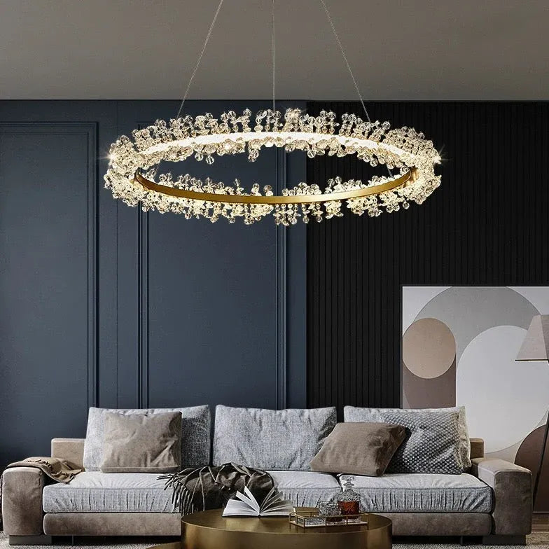 Gold Crystal Ring Modern Pendant Light