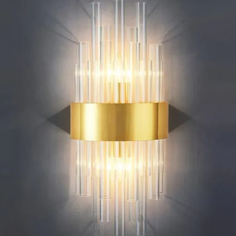 Gold Columnar Crystal Bedroom Wall Lights