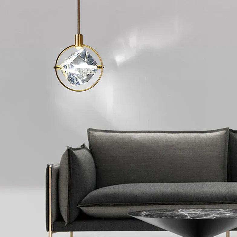 Metal Frame Round Crystal Pendant Light