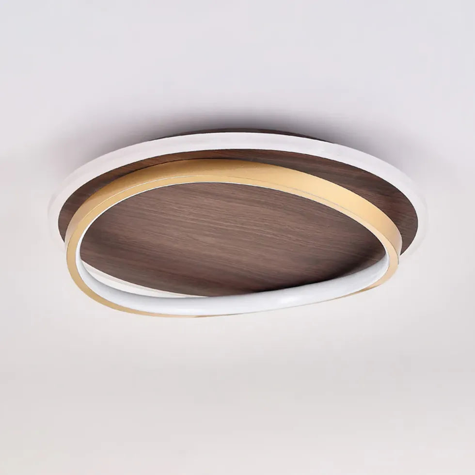 Wooden Ring Bedroom Gold Flush Ceiling Lights