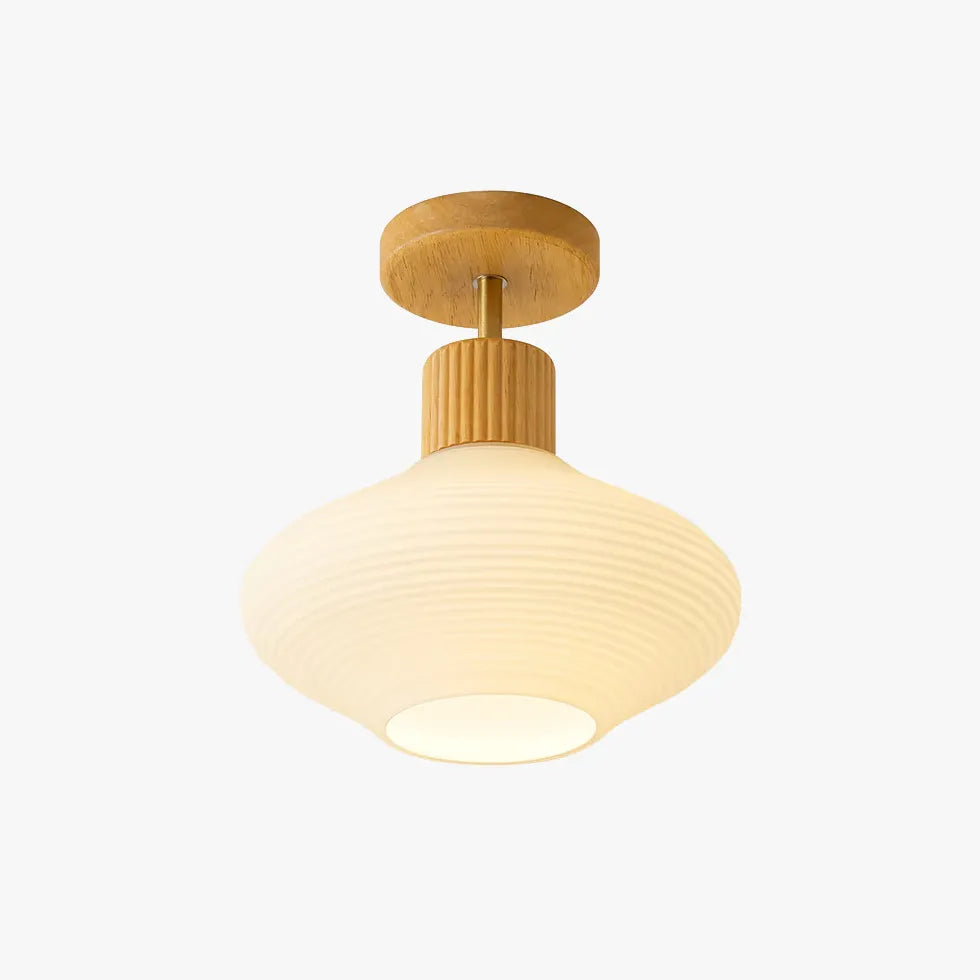 Wooden & White Glass Corridor Ceiling Light