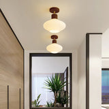 Wooden & White Glass Corridor Ceiling Light