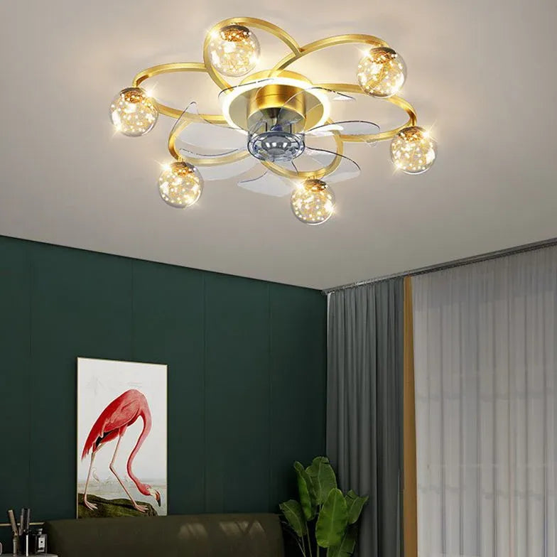 Octopus Bedroom Gold Ceiling Fan With Light