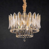 Crystal Leaf Adorned Golden Modern Chandelier