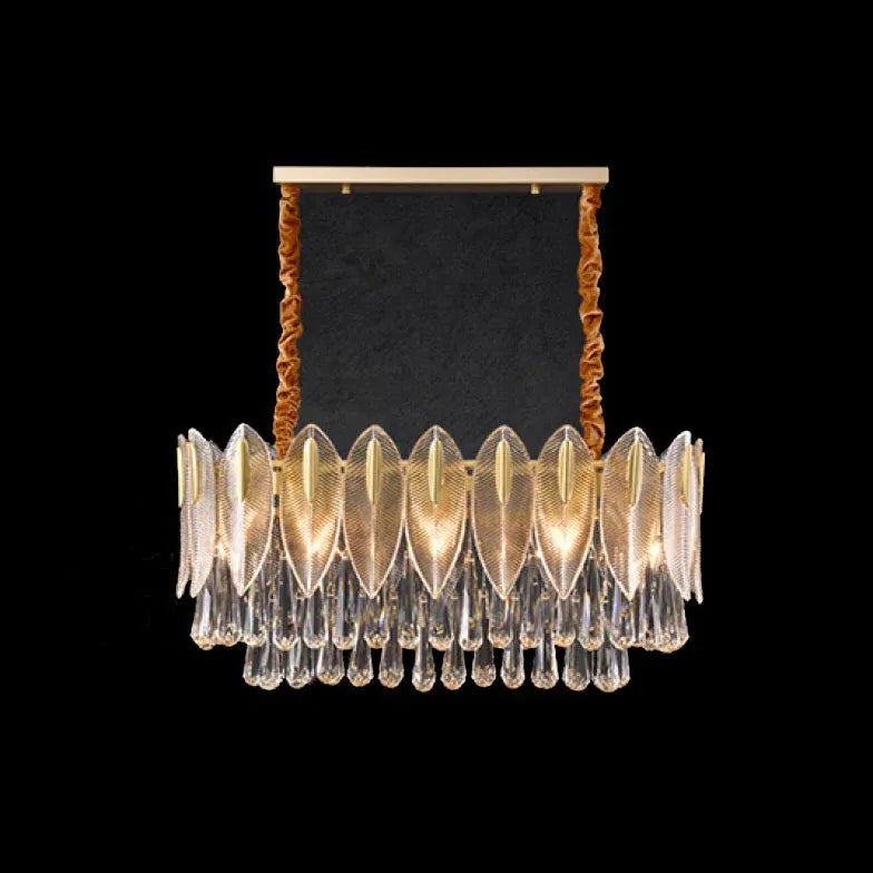 Crystal Leaf Adorned Golden Modern Chandelier