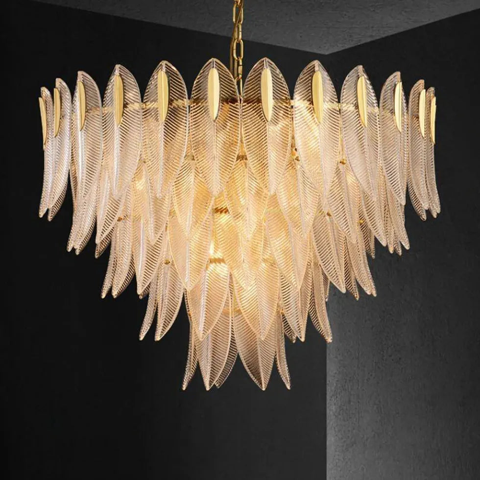 Unique Leaf-Shaped Gold Crystal Pendant Light