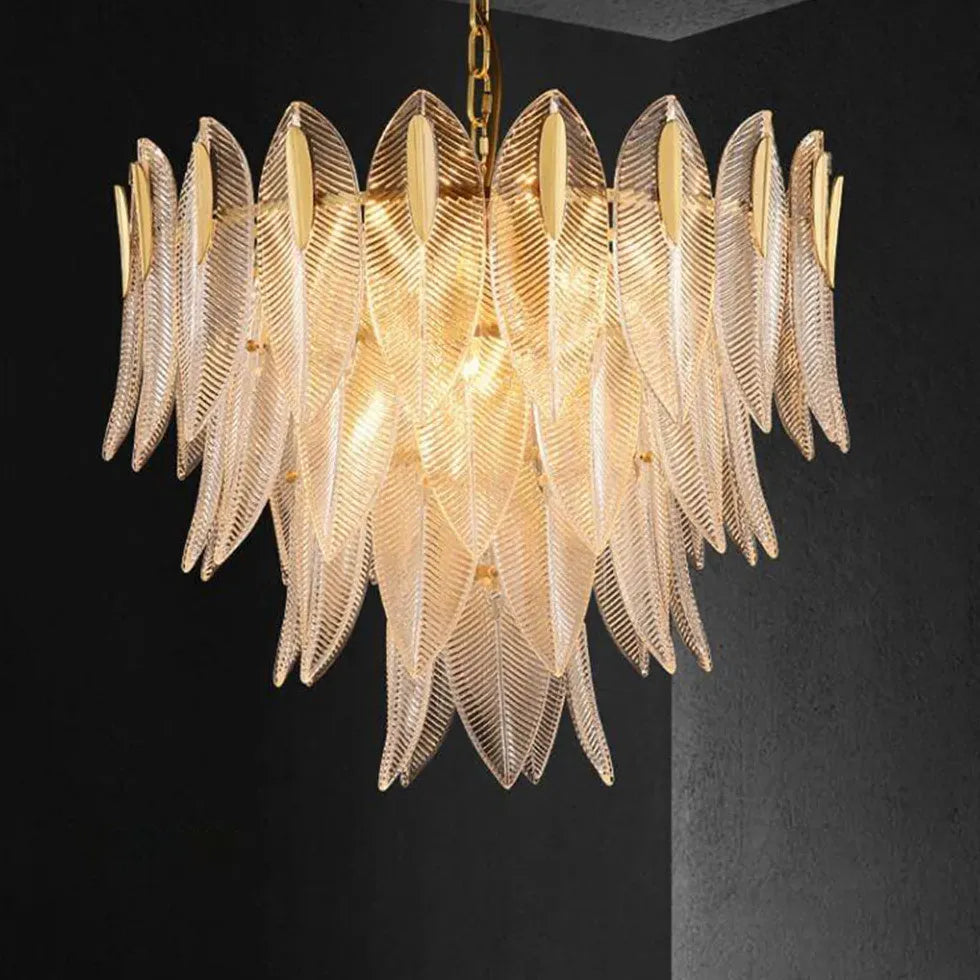 Unique Leaf-Shaped Gold Crystal Pendant Light