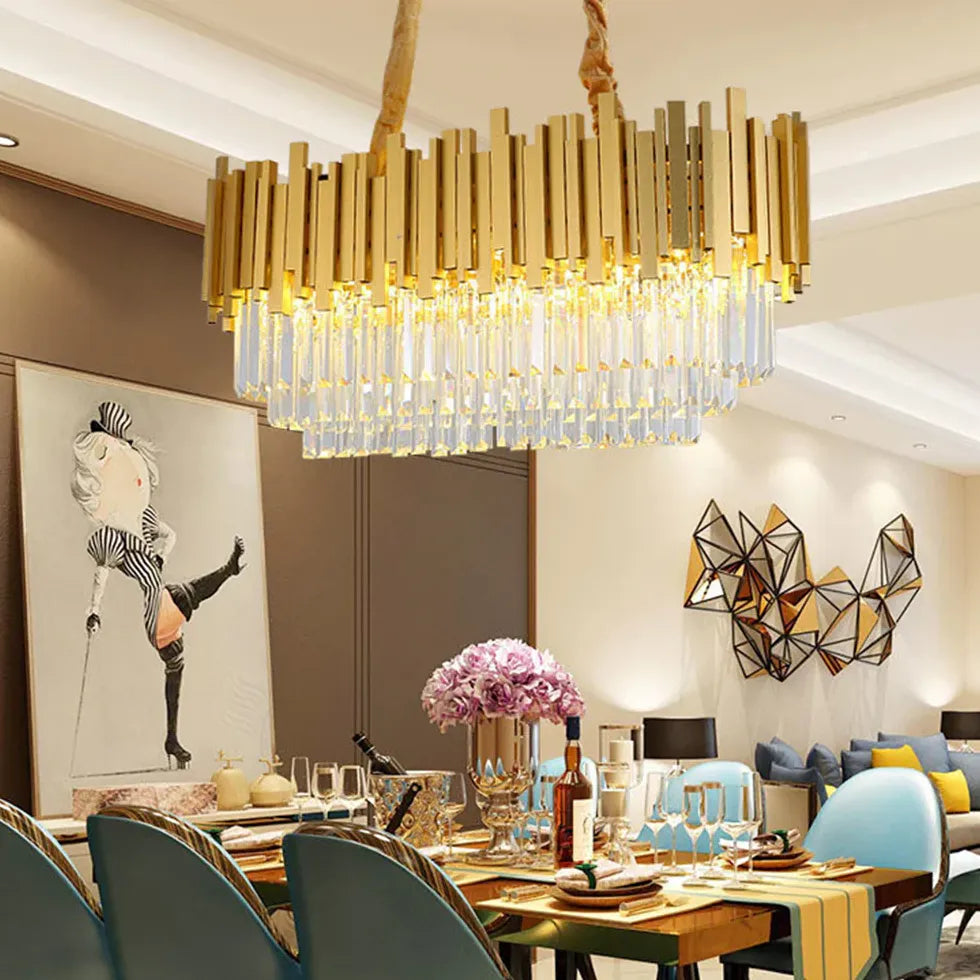 Vertical Trapezoid Gold Dining Room Pendant Light