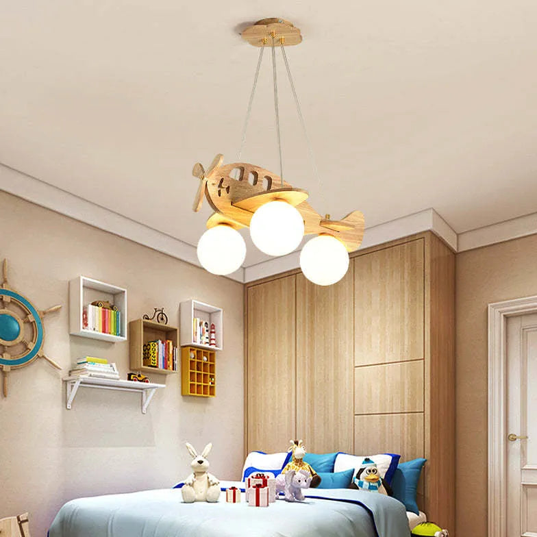 Cute Airplane Bedroom Wooden Pendant Light