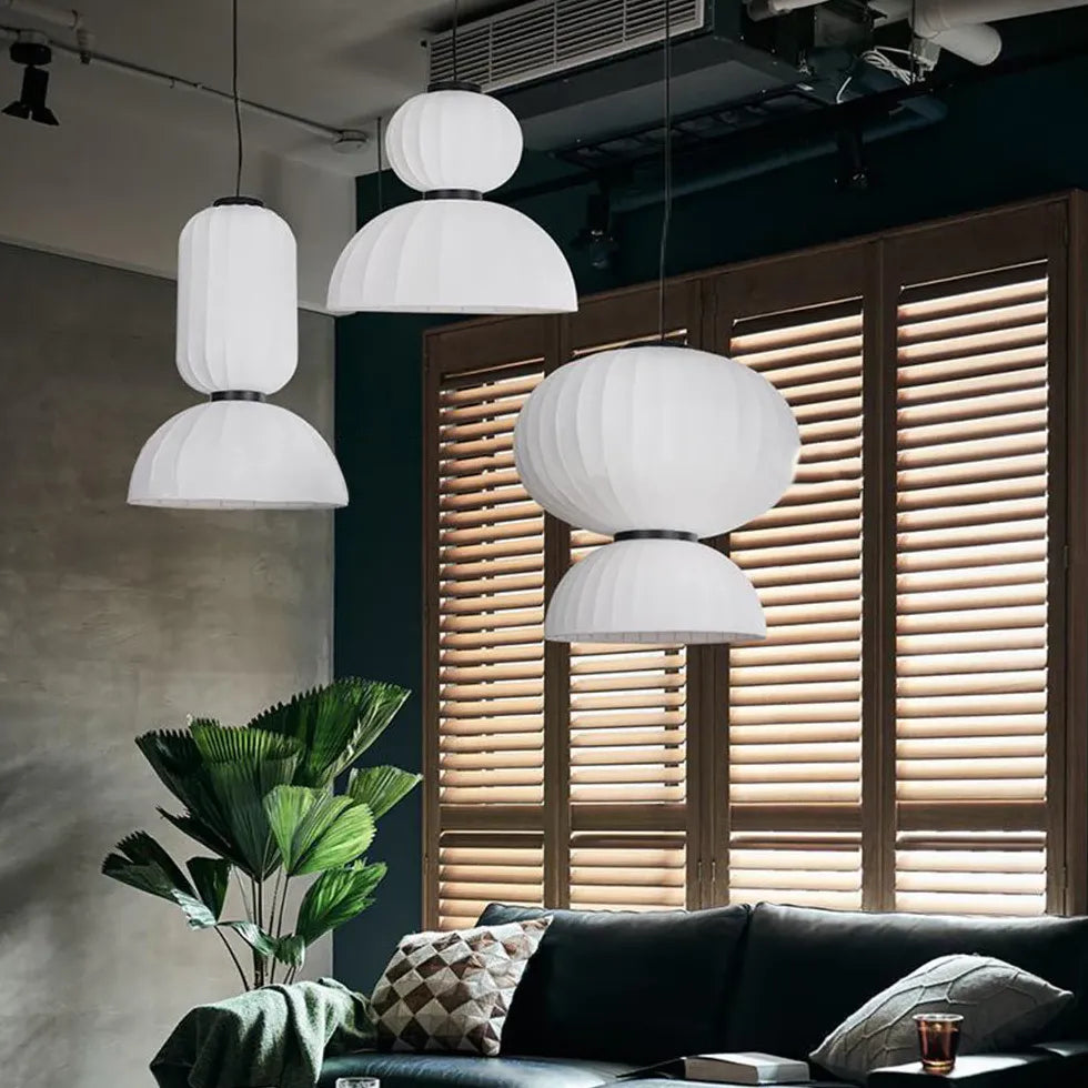 White Lantern and Hemisphere Pendant Light