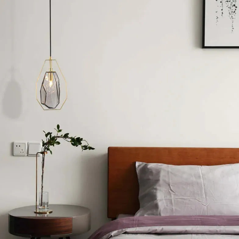 Amber Geometry Bedroom Glass Pendant Light