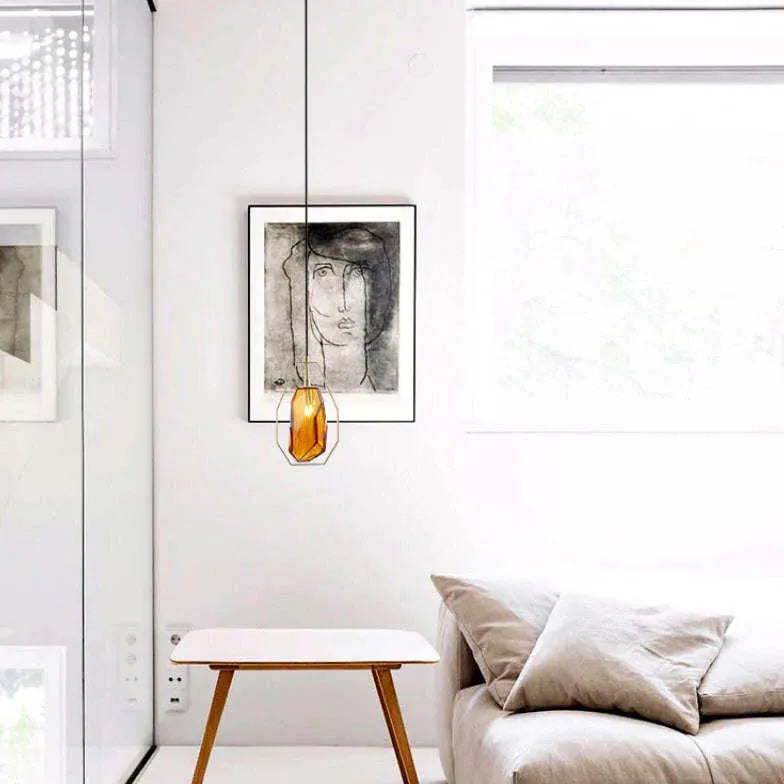 Amber Geometry Bedroom Glass Pendant Light