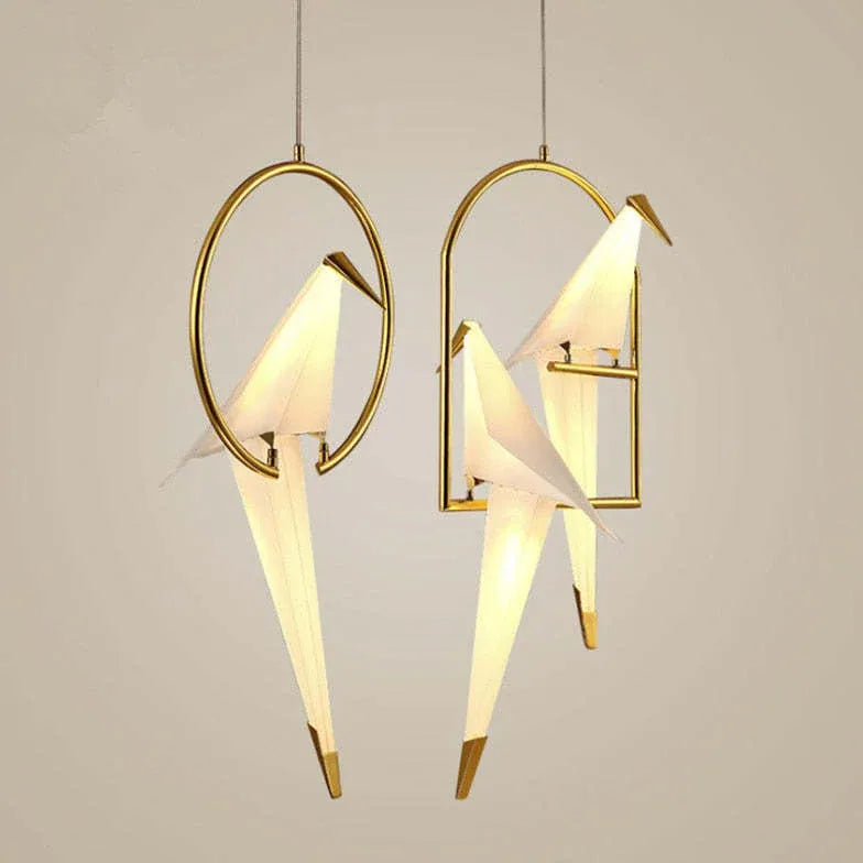 Bird-Shaped Ring Glass Gold Pendant Light