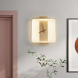 Round Modern Clock Gold Flush Wall Lamp