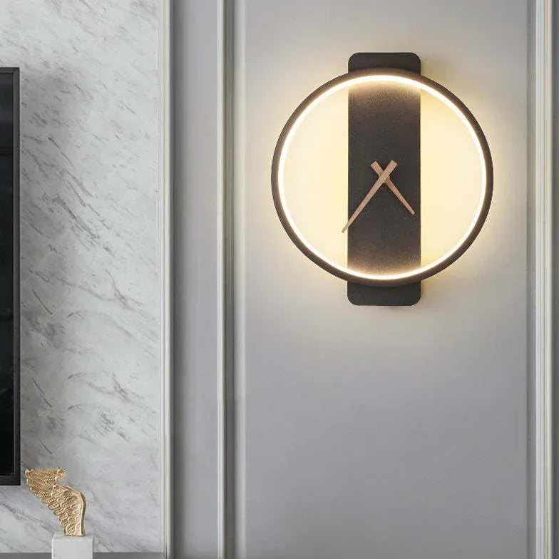 Round Modern Clock Gold Flush Wall Lamp