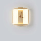 Round Modern Clock Gold Flush Wall Lamp