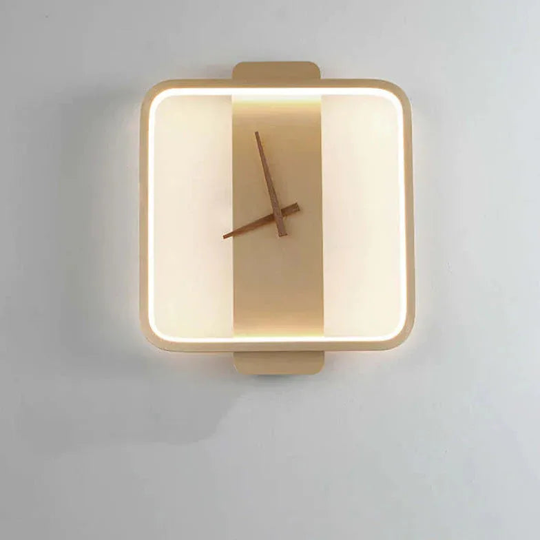 Round Modern Clock Gold Flush Wall Lamp