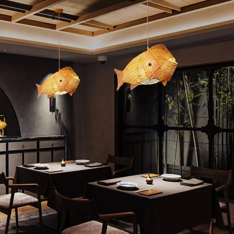 Fish Grid Restaurant Rattan Pendant Light