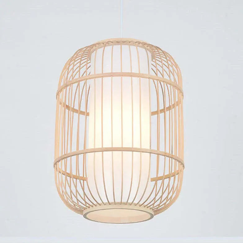 Long Column Weaving Rattan Vintage Pendant Light