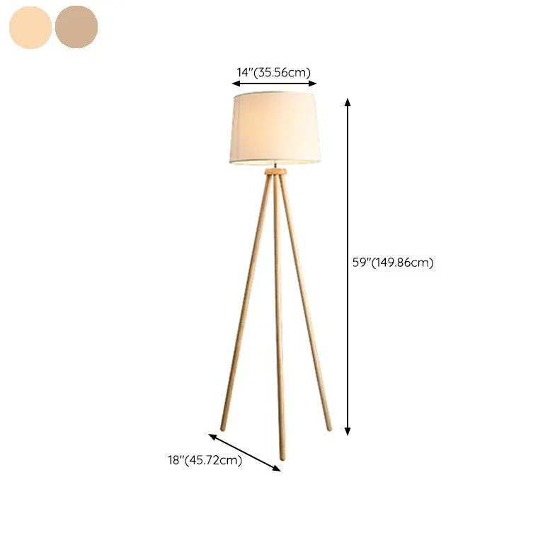 White Cylindrical Wooden Tripod Floor Lamp