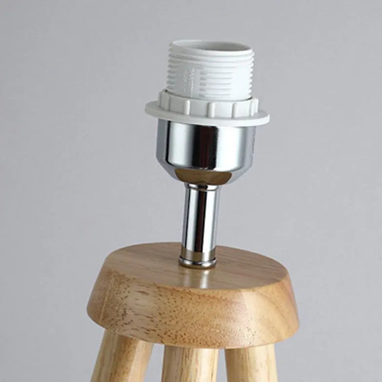 White Cylindrical Wooden Tripod Floor Lamp