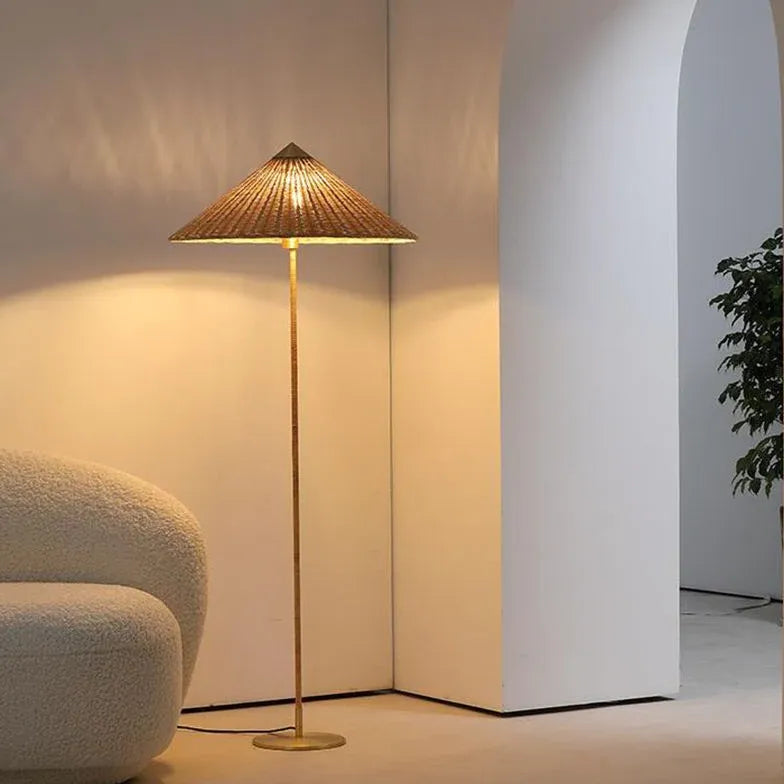 Cone Rattan White Floor Lamp