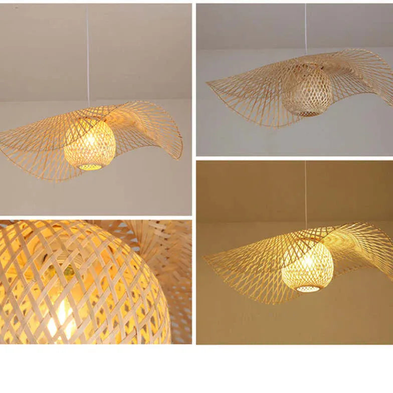 Natural Grid Restaurant Rattan Pendant Light