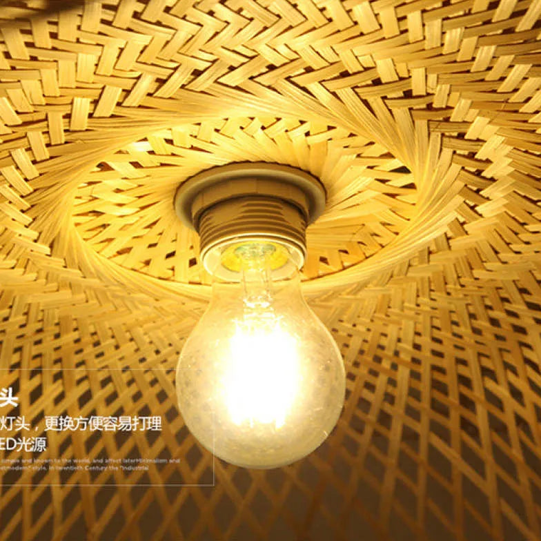 Natural Grid Restaurant Rattan Pendant Light