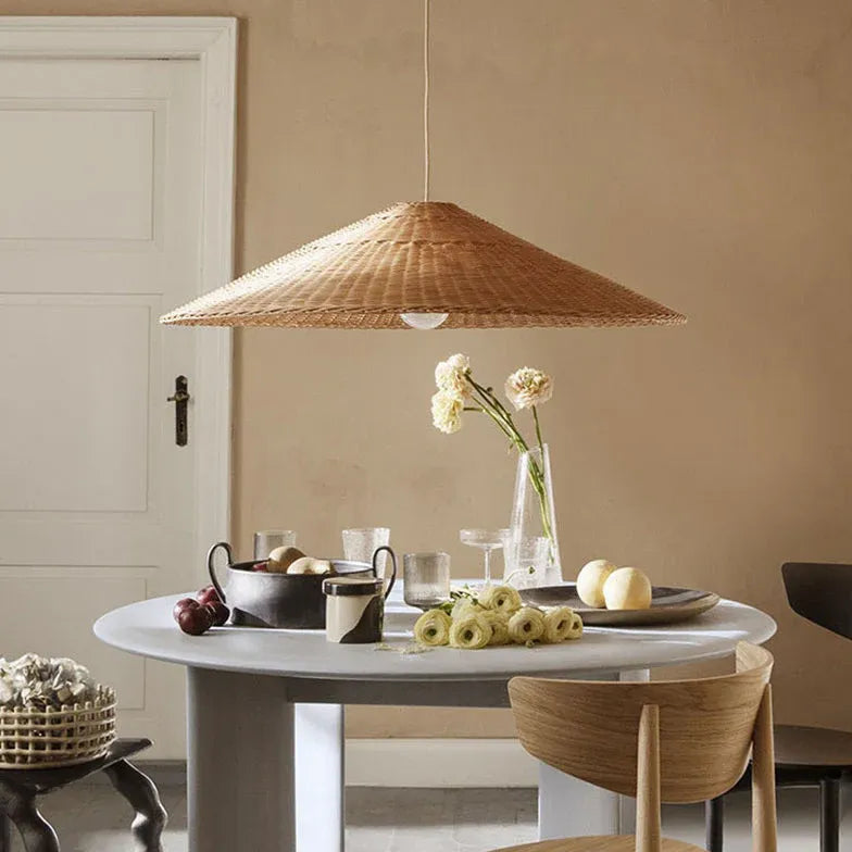 Cone Shaped Woven Rattan Dining Room Pendant Light