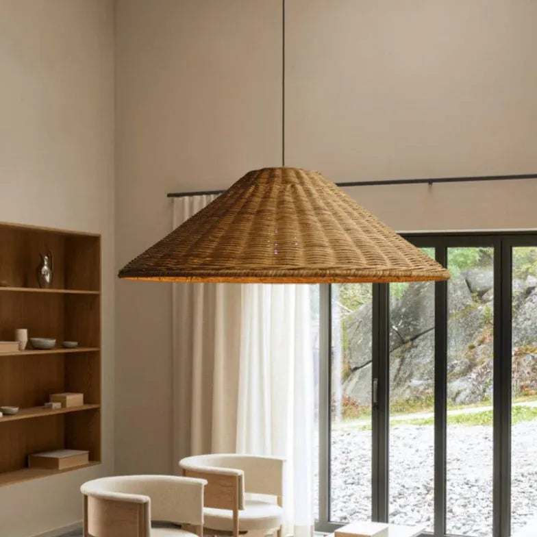 Cone Shaped Woven Rattan Dining Room Pendant Light