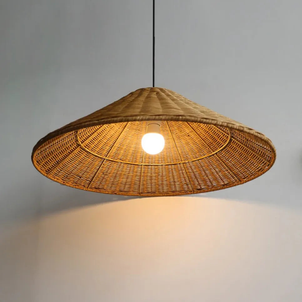 Cone Shaped Woven Rattan Dining Room Pendant Light