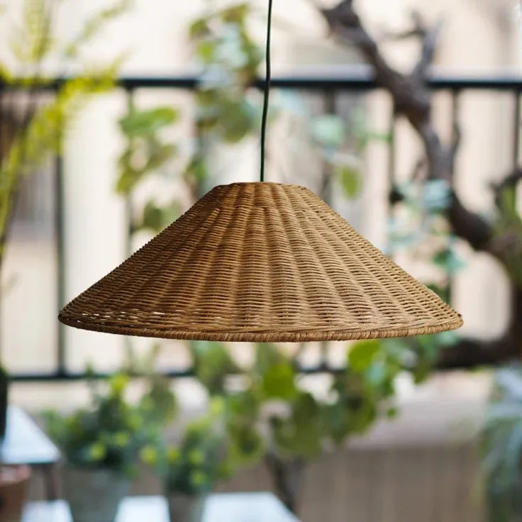 Cone Shaped Woven Rattan Dining Room Pendant Light