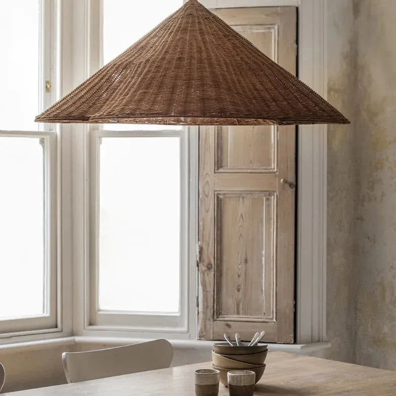 Woven Rattan Cone Shade Vintage Pendant Light