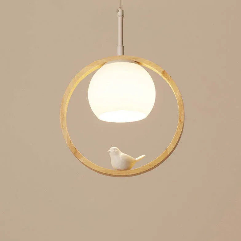 Round Bird Dining Room Wooden Pendant Light