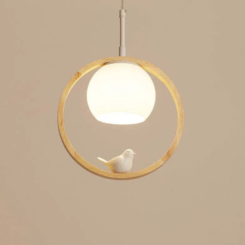 Round Bird Dining Room Wooden Pendant Light