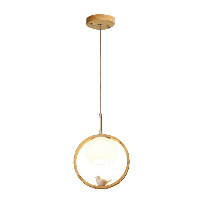 Round Bird Dining Room Wooden Pendant Light