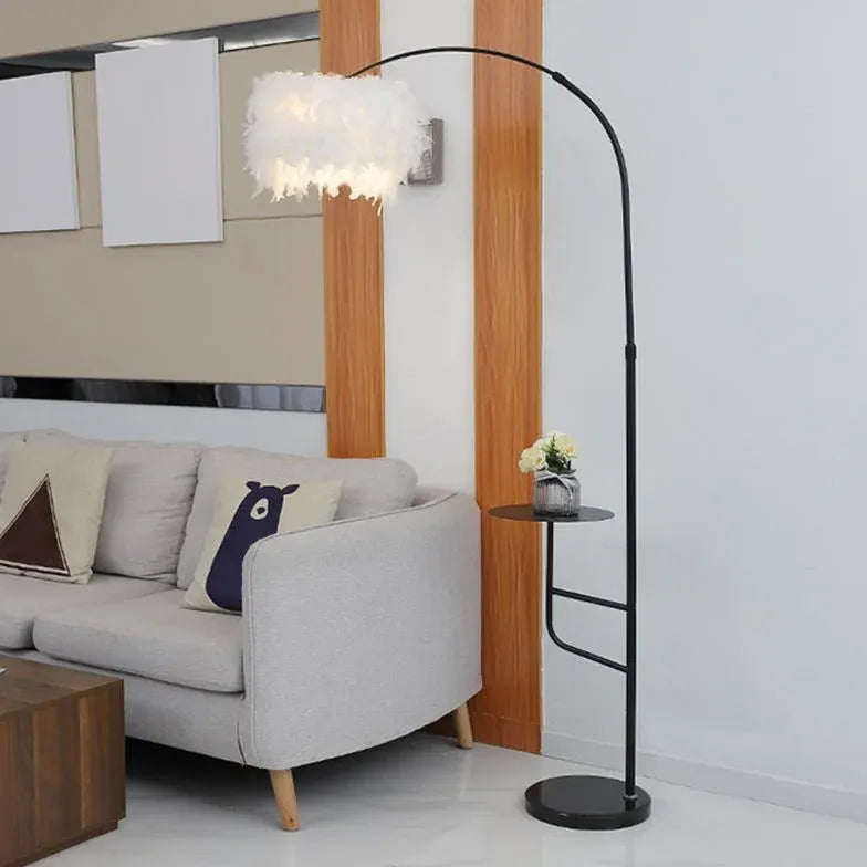 Metal Curved Coffee Table Feather Floor Lamp