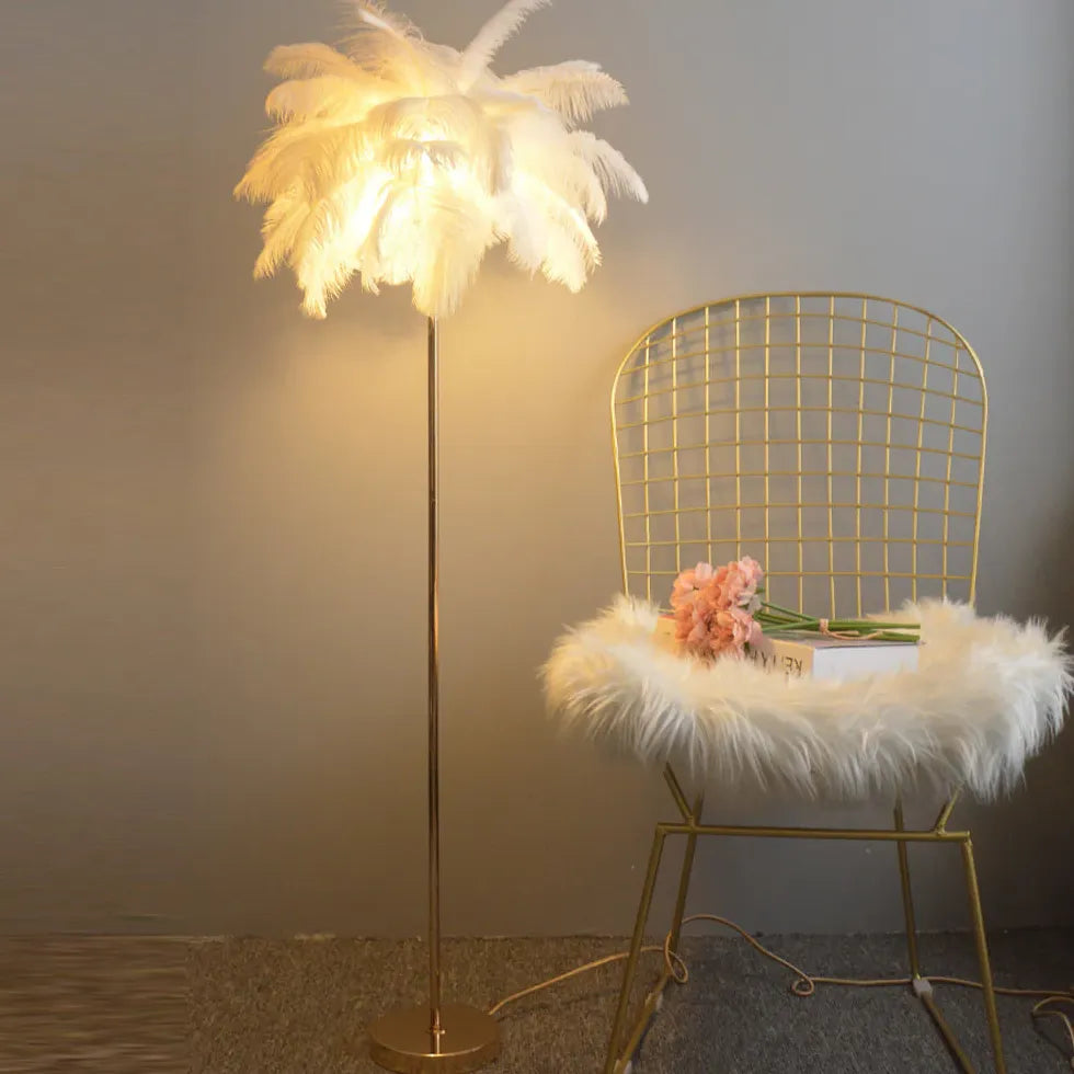 Warm White Feather Gold Floor Lamp