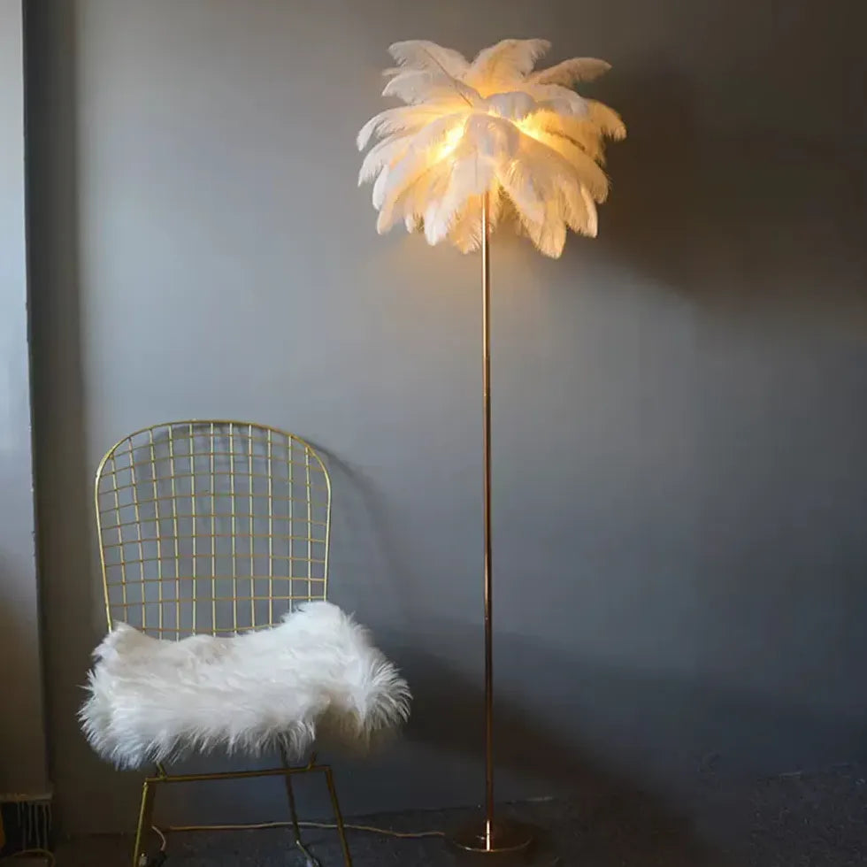 Warm White Feather Gold Floor Lamp