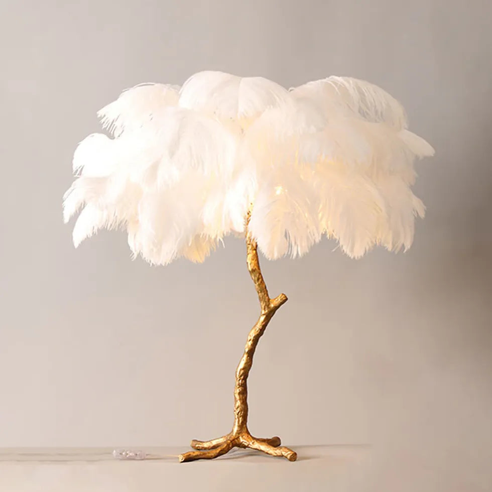 White Feather Tree Design Table Lamp