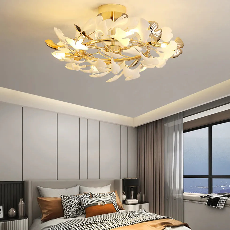 Ginkgo Leaf Gold Modern Flush Ceiling Lights