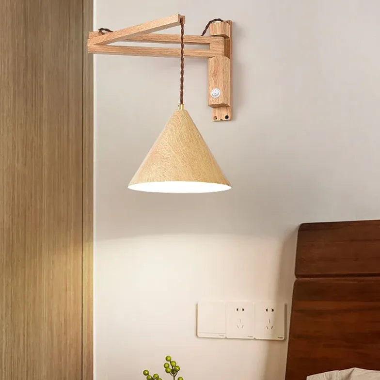 Wooden Cone Adjustable Bedroom Wall Lights