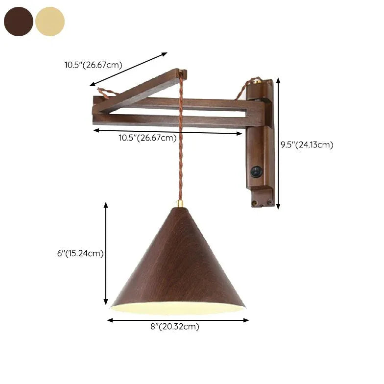 Wooden Cone Adjustable Bedroom Wall Lights