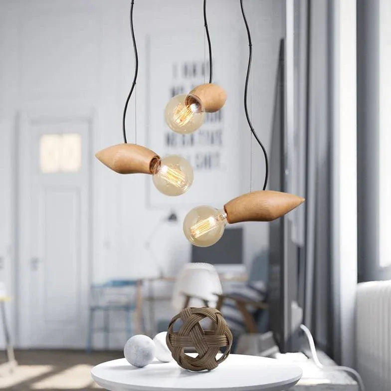 Exposed Light Bulb Industrial Wooden Pendant Light