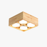 Square Double Lights Wooden Flush Ceiling Lights